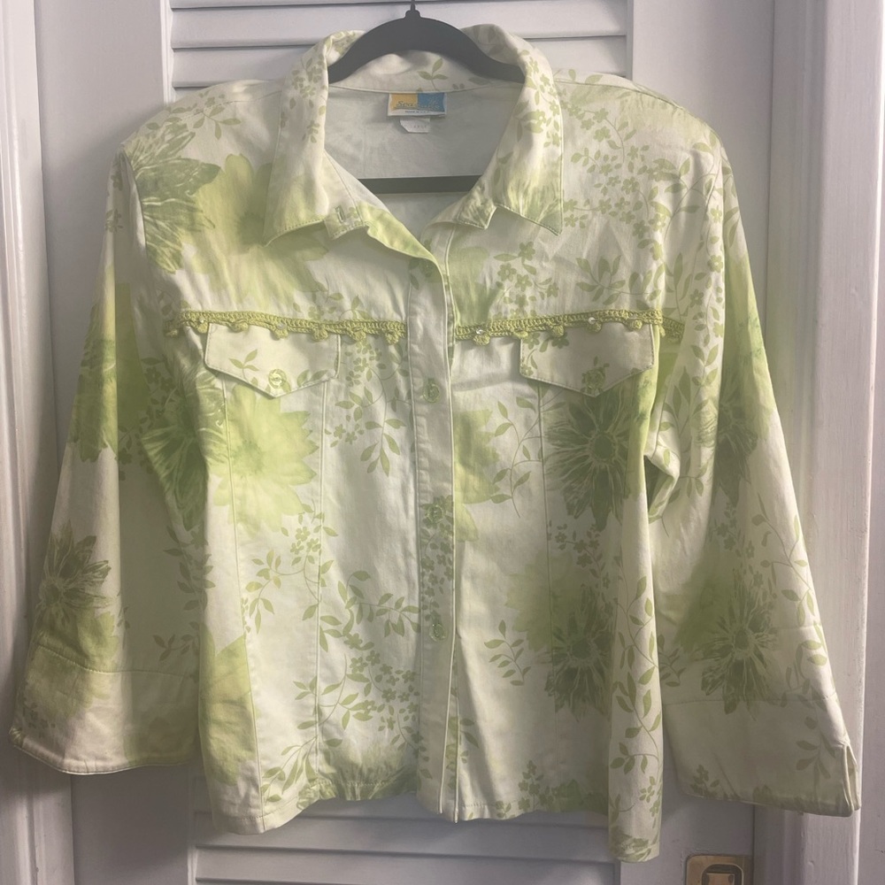 Sea Suns Vintage Button-Up Shirt Jacket, 3/4 Sleeves, Denim Jacket Shaped XL
